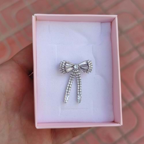 TAŞLI FİYONK BROŞ 2,5 CM - BEYAZ