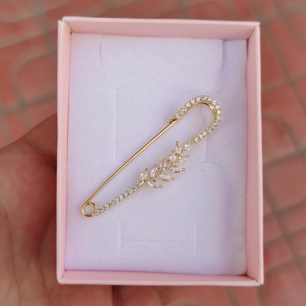 TAŞLI FİRKETE BROŞ 5,5 CM - ALTIN SARI