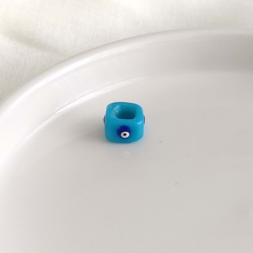 MİNE GÖZLÜ KARE CAM BONCUK 1 ADET - MAVİ