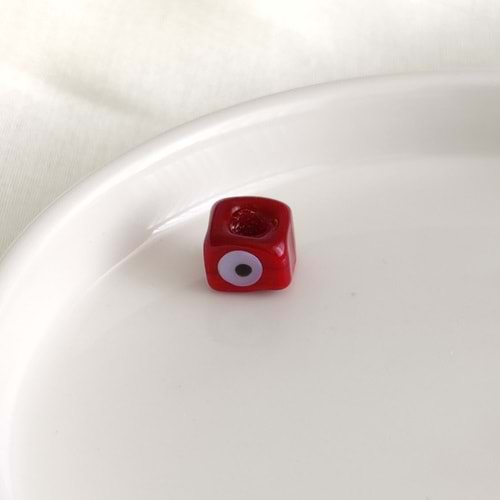 RENKLİ MURANO GÖZLÜ KARE CAM BONCUK 1 ADET - BORDO