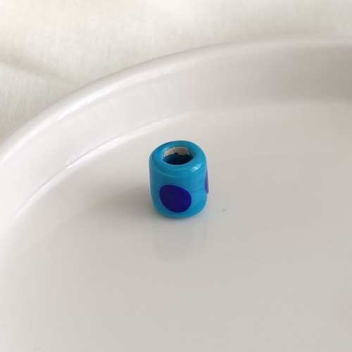 RENKLİ SİLİNDİR MURANO BENEKLİ CAM BONCUK 1 ADET - TURKUAZ