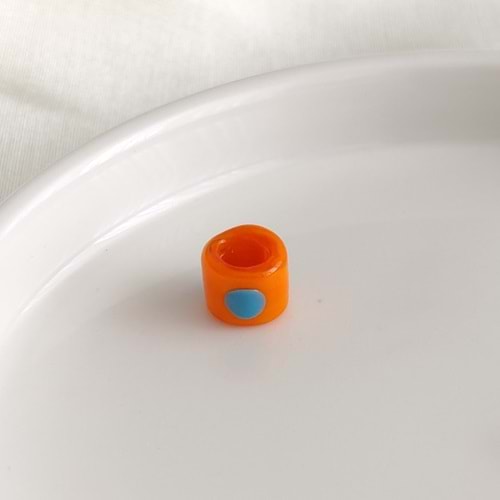 RENKLİ SİLİNDİR MURANO BENEKLİ CAM BONCUK 1 ADET - TURUNCU MAVİ