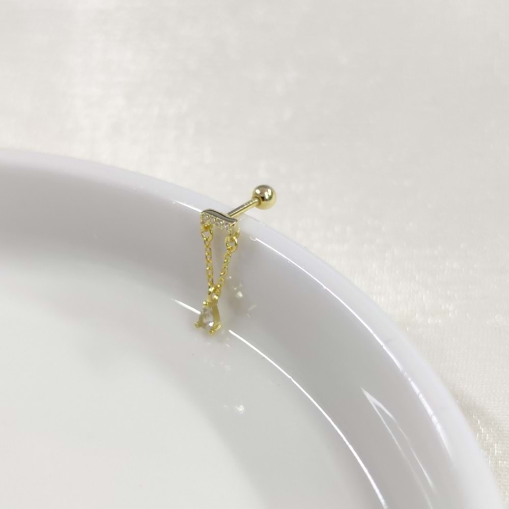 SALLANTILI MİNİ DAMLA GÜMÜŞ TRAGUS PIERCING - ALTIN SARI