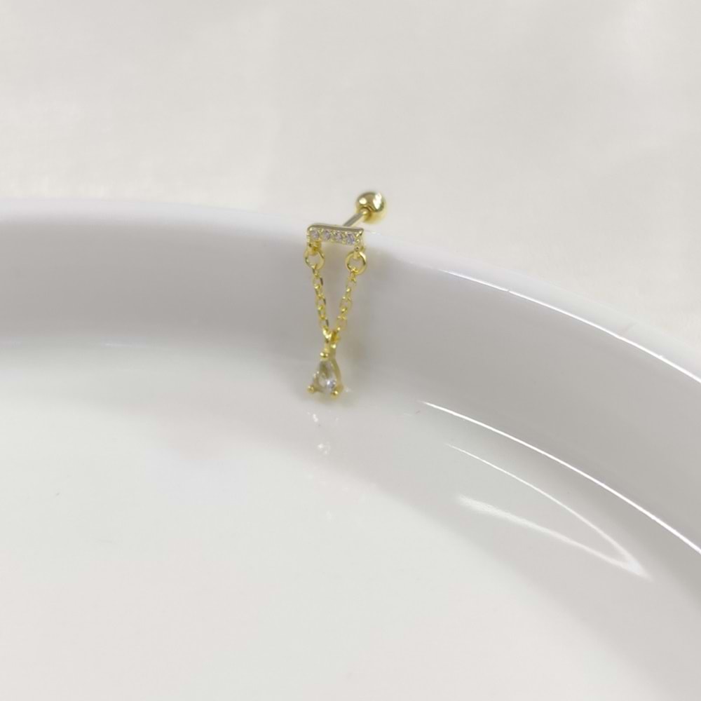 SALLANTILI MİNİ DAMLA GÜMÜŞ TRAGUS PIERCING - ALTIN SARI