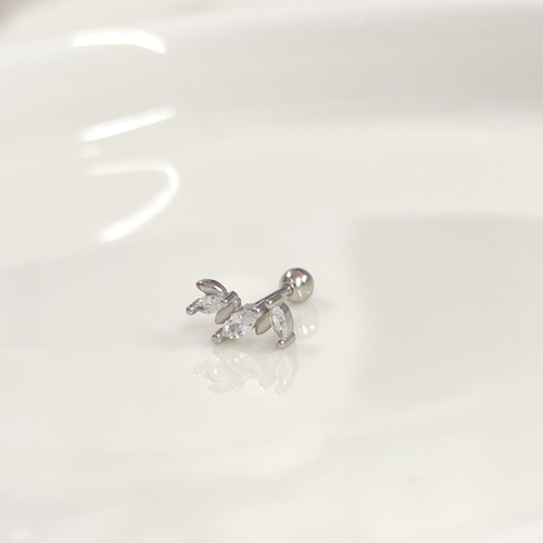 ÜÇ TAŞ MEKİK GÜMÜŞ TRAGUS PIERCING - RODYUM BEYAZ