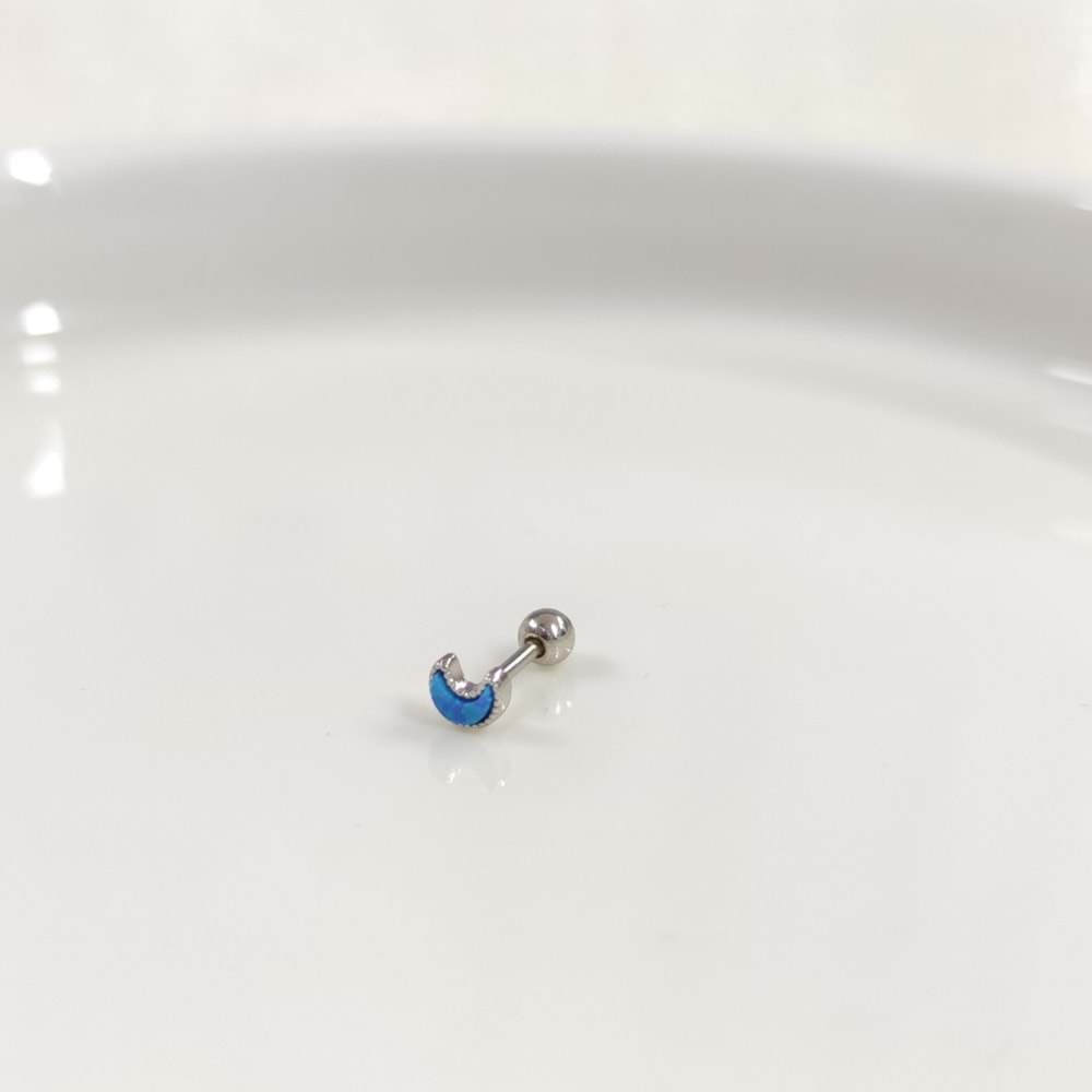 OPAL HİLAL AY GÜMÜŞ TRAGUS PIERCING - RODYUM BEYAZ
