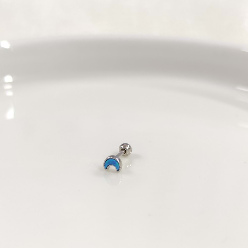 OPAL HİLAL AY GÜMÜŞ TRAGUS PIERCING - RODYUM BEYAZ