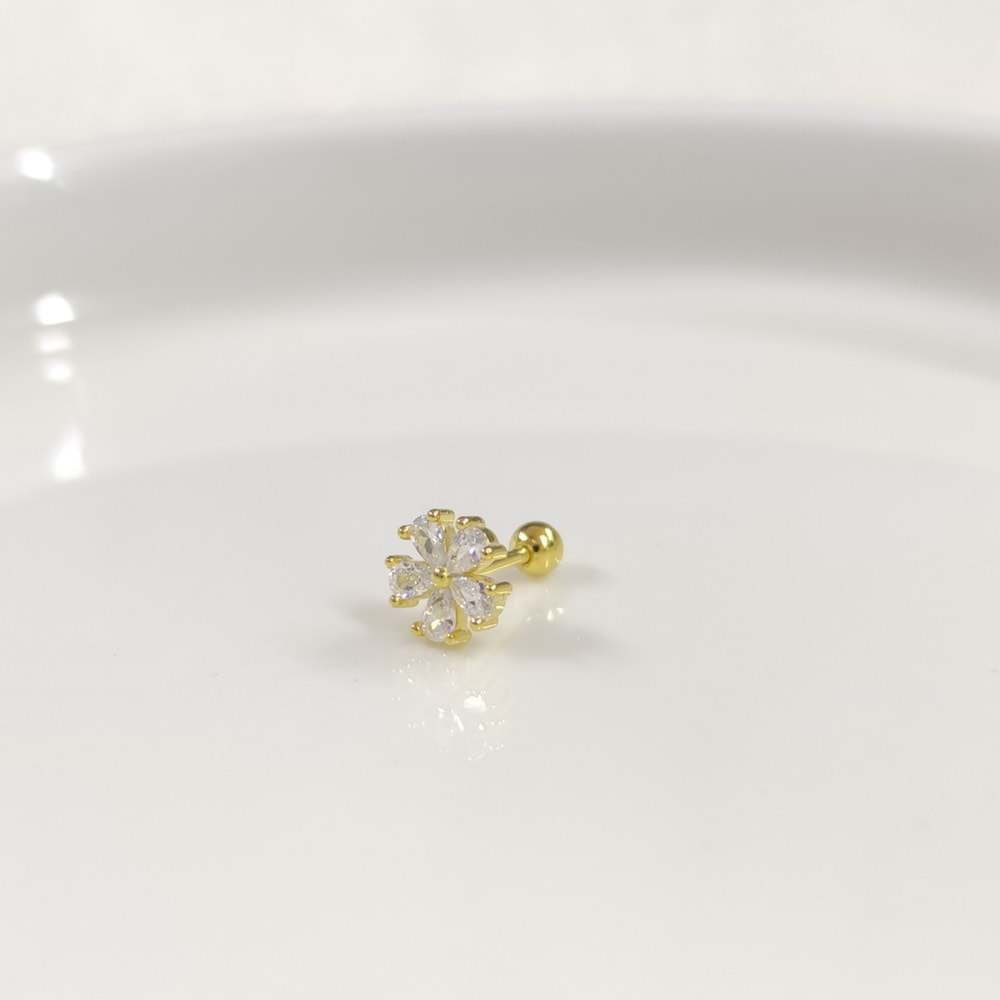 TAŞLI PAPATYA GÜMÜŞ TRAGUS PIERCING - ALTIN SARI