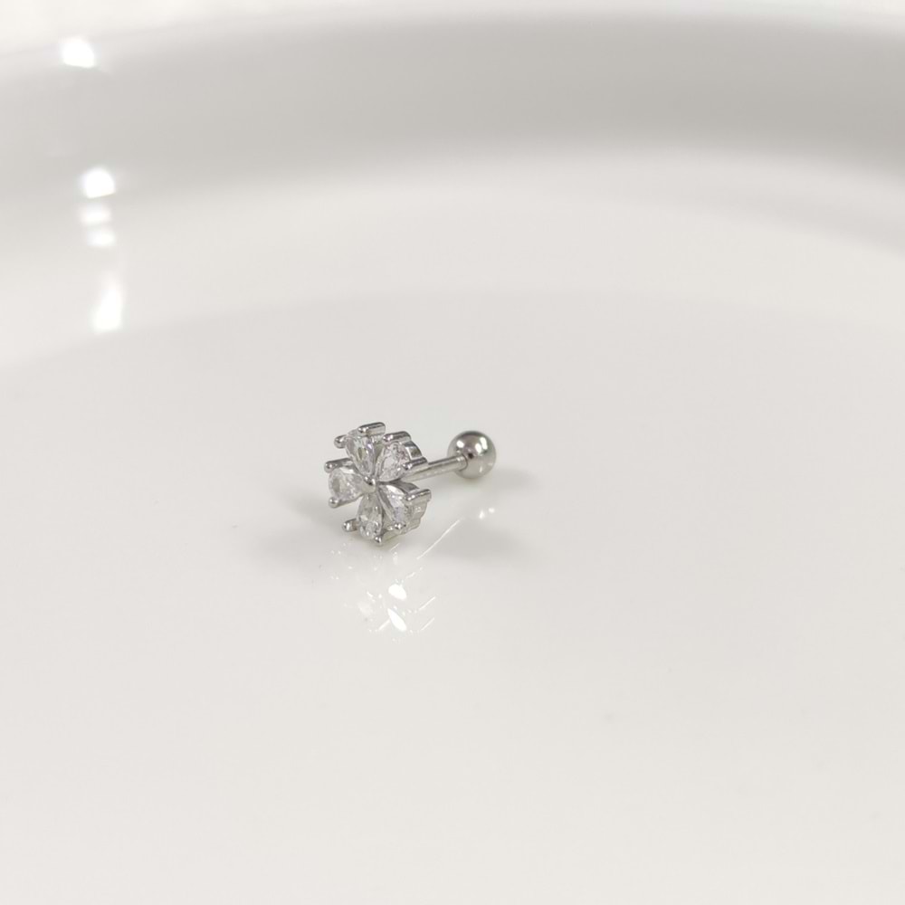 TAŞLI PAPATYA GÜMÜŞ TRAGUS PIERCING - RODYUM BEYAZ