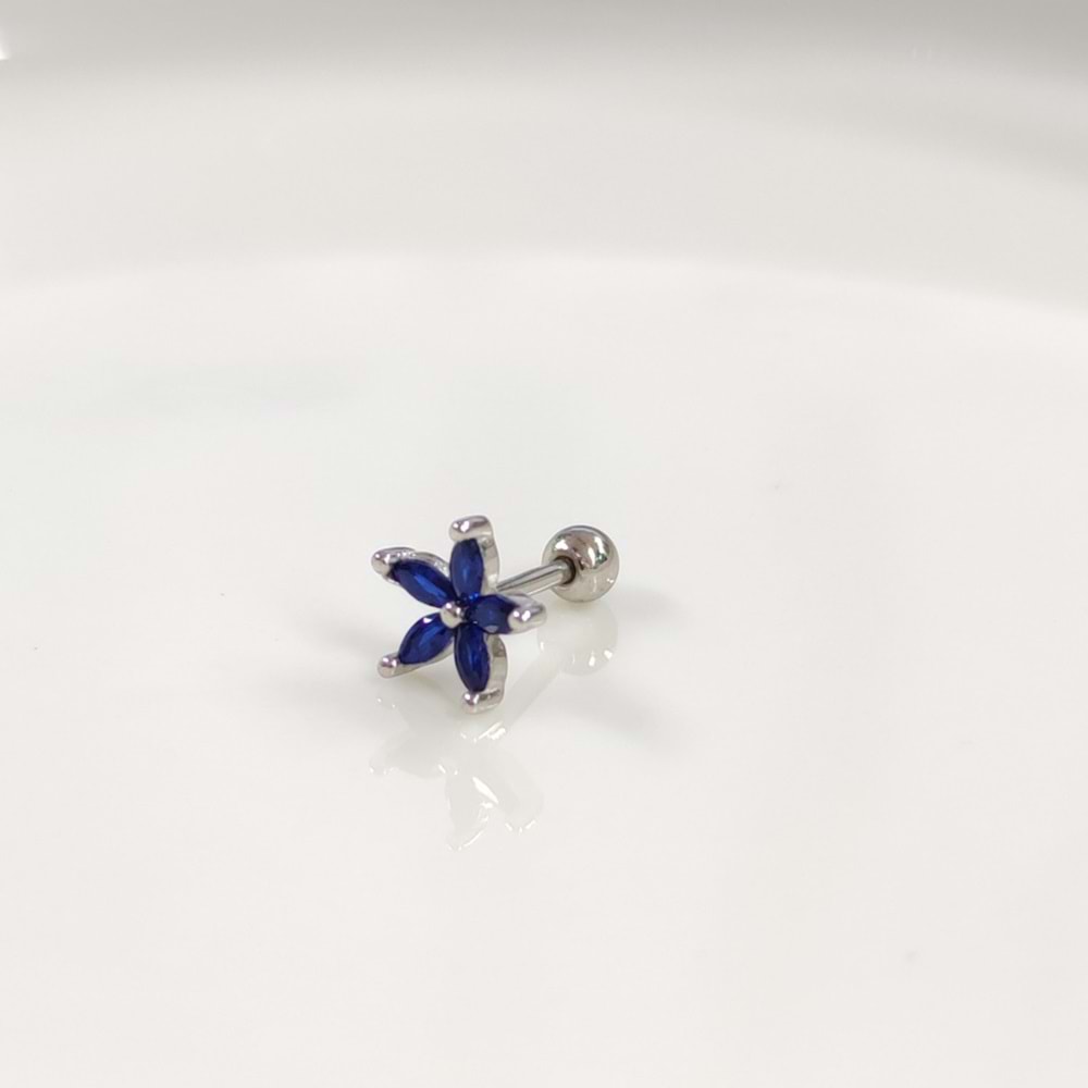 LACİ ÇİÇEK GÜMÜŞ TRAGUS PIERCING - RODYUM BEYAZ