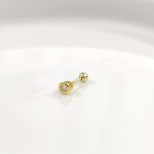 4 MM TEK TAŞ GÜMÜŞ TRAGUS PIERCING - ALTIN SARI