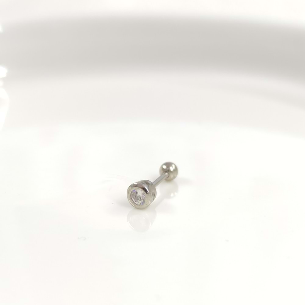 4 MM TEK TAŞ GÜMÜŞ TRAGUS PIERCING - RODYUM BEYAZ