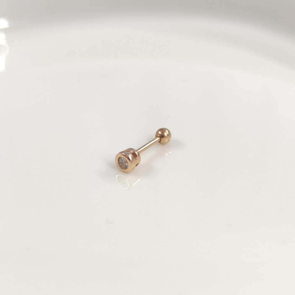 4 MM TEK TAŞ GÜMÜŞ TRAGUS PIERCING - ROSE BAKIR