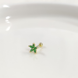 YEŞİL ÇİÇEK GÜMÜŞ TRAGUS PIERCING - ALTIN SARI
