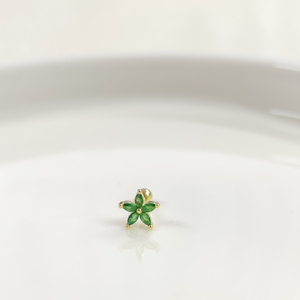 YEŞİL ÇİÇEK GÜMÜŞ TRAGUS PIERCING - ALTIN SARI