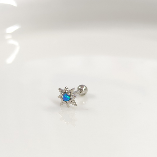 MAVİ OPAL KUTUP YILDIZI GÜMÜŞ TRAGUS PIERCING - RODYUM BEYAZ