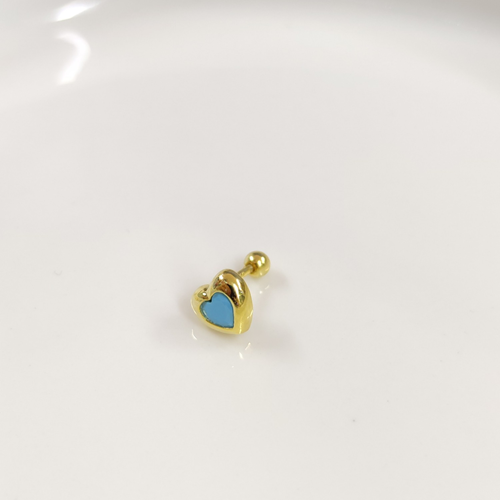 TURKUAZ BÜYÜK KALP GÜMÜŞ TRAGUS PIERCING - ALTIN SARI