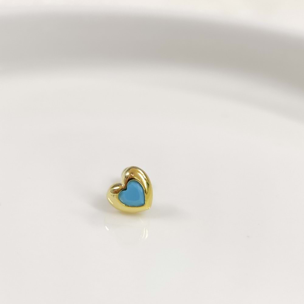 TURKUAZ BÜYÜK KALP GÜMÜŞ TRAGUS PIERCING - ALTIN SARI