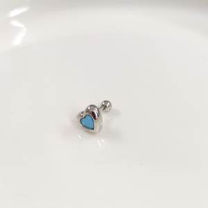 TURKUAZ BÜYÜK KALP GÜMÜŞ TRAGUS PIERCING - RODYUM BEYAZ