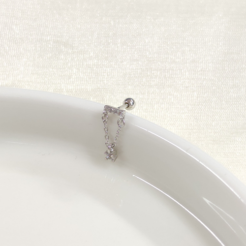 SALLANTILI ZİNCİRLİ TEK TAŞ GÜMÜŞ TRAGUS PIERCING - RODYUM BEYAZ