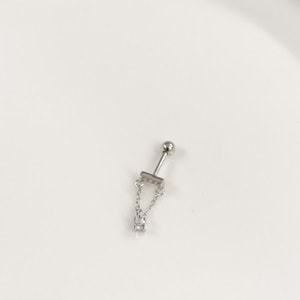 SALLANTILI ZİNCİRLİ TEK TAŞ GÜMÜŞ TRAGUS PIERCING - RODYUM BEYAZ