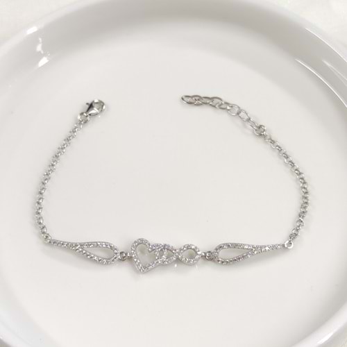 SONSUZLUK KALP GÜMÜŞ BİLEKLİK 17 + 3 CM - RODYUM BEYAZ