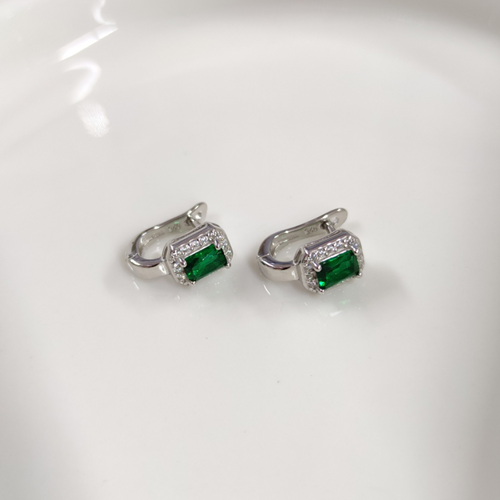 İTHAL ZÜMRÜT ZİRKON TAŞLI BAGET HALKA GÜMÜŞ KÜPE