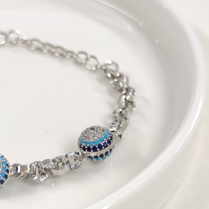 FULLYX ÜÇLÜ SOSYETE GÖZÜ NAZAR BONCUKLU BİLEKLİK 17+5 CM GOLD - BEYAZ