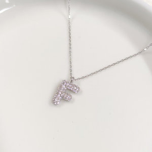 F TAŞLI GÜMÜŞ HARF KOLYE - RODYUM BEYAZ