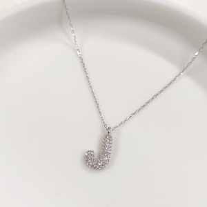 J TAŞLI GÜMÜŞ HARF KOLYE - RODYUM BEYAZ