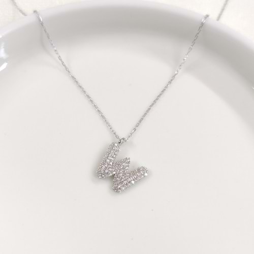 W TAŞLI GÜMÜŞ HARF KOLYE - RODYUM BEYAZ