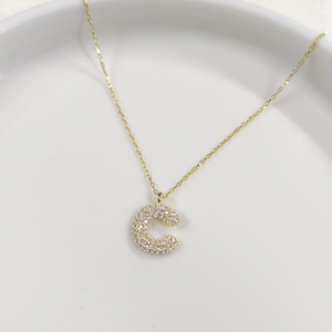 C TAŞLI GÜMÜŞ HARF KOLYE - ALTIN SARI