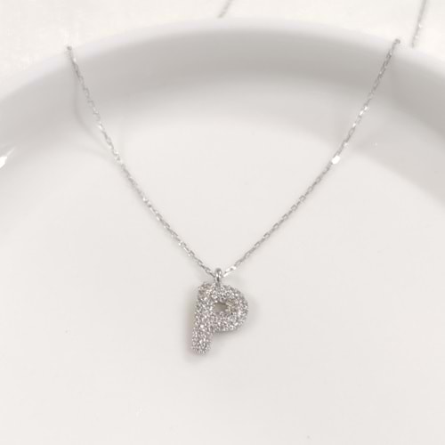 P TAŞLI GÜMÜŞ HARF KOLYE - RODYUM BEYAZ