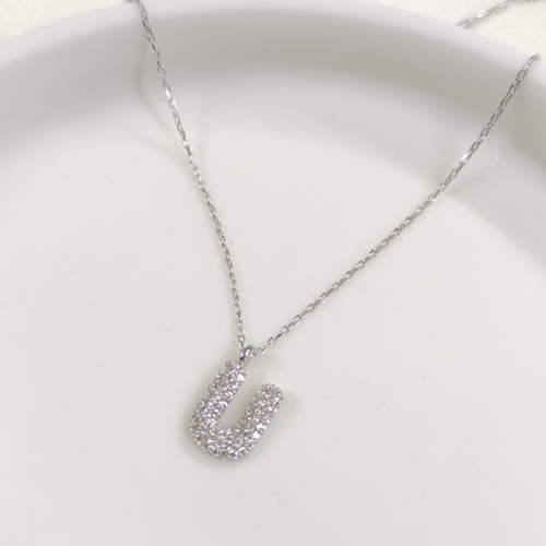 U TAŞLI GÜMÜŞ HARF KOLYE - RODYUM BEYAZ