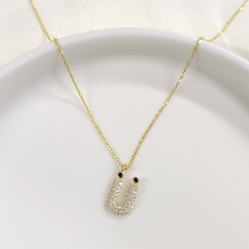 Ü TAŞLI GÜMÜŞ HARF KOLYE - ALTIN SARI