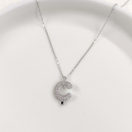 Ç TAŞLI GÜMÜŞ HARF KOLYE - RODYUM BEYAZ