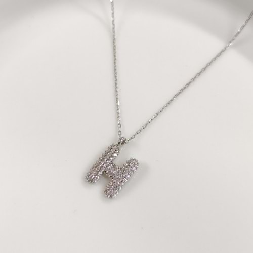 H TAŞLI GÜMÜŞ HARF KOLYE - RODYUM BEYAZ