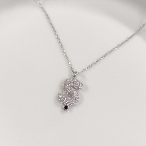 Ş TAŞLI GÜMÜŞ HARF KOLYE - RODYUM BEYAZ