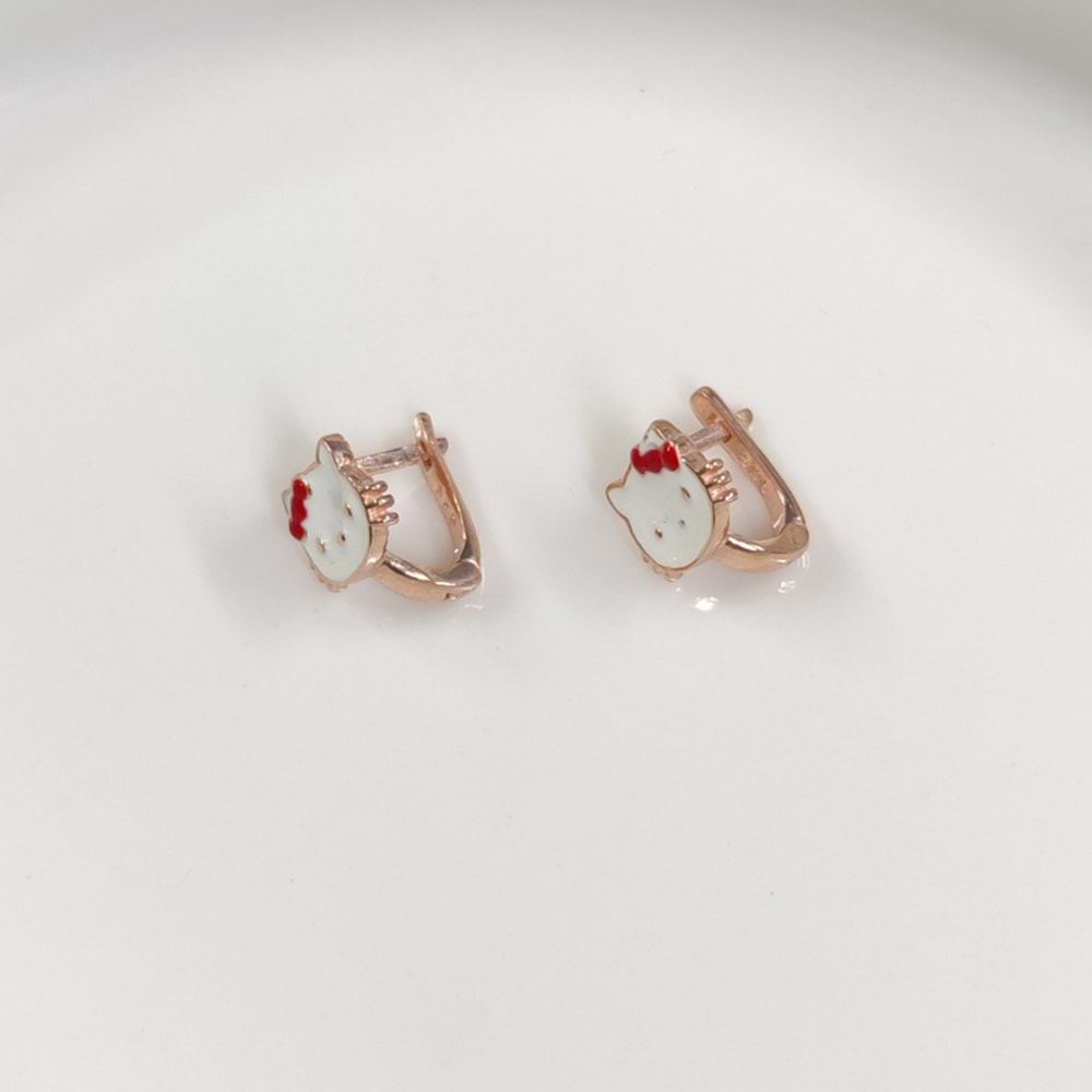 KIRMIZI TOKALI KEDİ GÜMÜŞ ÇOCUK KÜPE - ROSE BAKIR