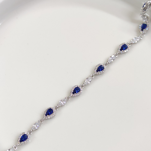 SAFİR LACİ DAMLA SU YOLU GÜMÜŞ BİLEKLİK 17+3 CM