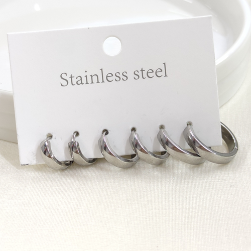 ÇELİK 10MM 12MM 17MM KOMBİN HALKA KÜPE SET - BEYAZ