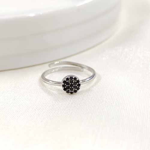 SİYAH TAŞLI YUVARLAK ÇITIR GÜMÜŞ YÜZÜK - RODYUM BEYAZ