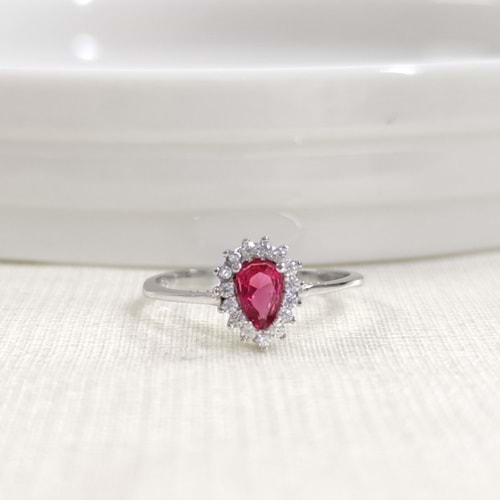 FUŞYA TAŞLI DAMLA GÜMÜŞ YÜZÜK - 18