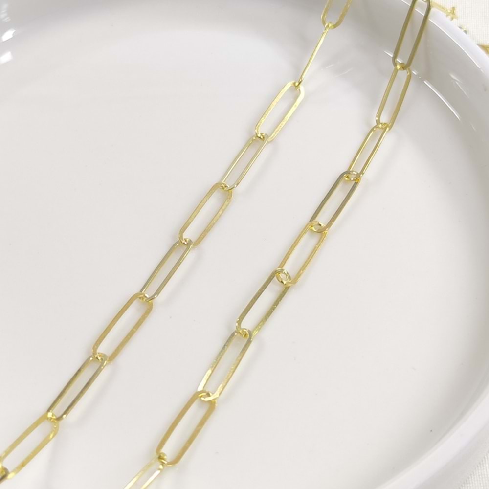 5 MM ATAÇ ZİNCİR GÜMÜŞ KOLYE 50 CM - ALTIN SARI
