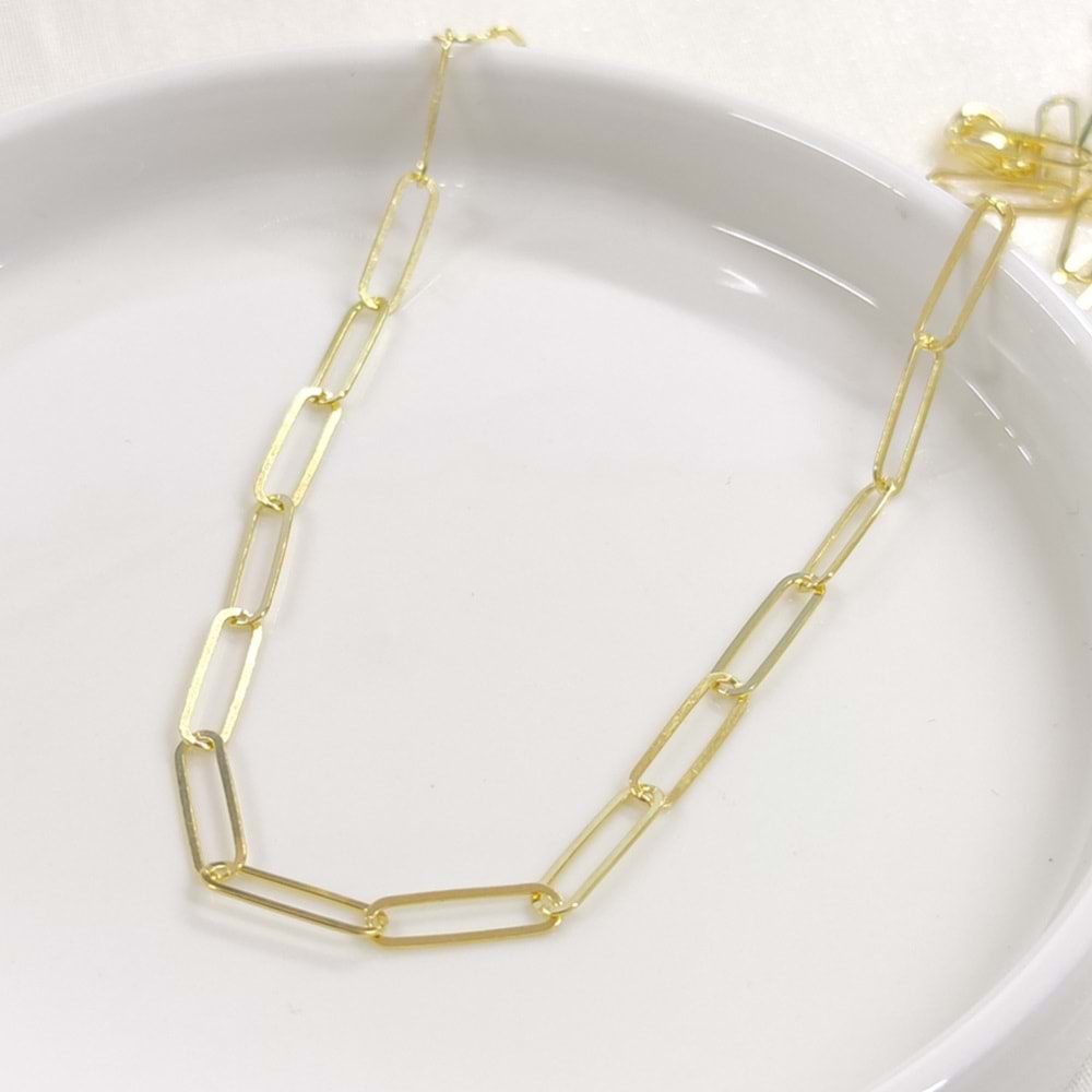 5 MM ATAÇ ZİNCİR GÜMÜŞ KOLYE 50 CM - ALTIN SARI