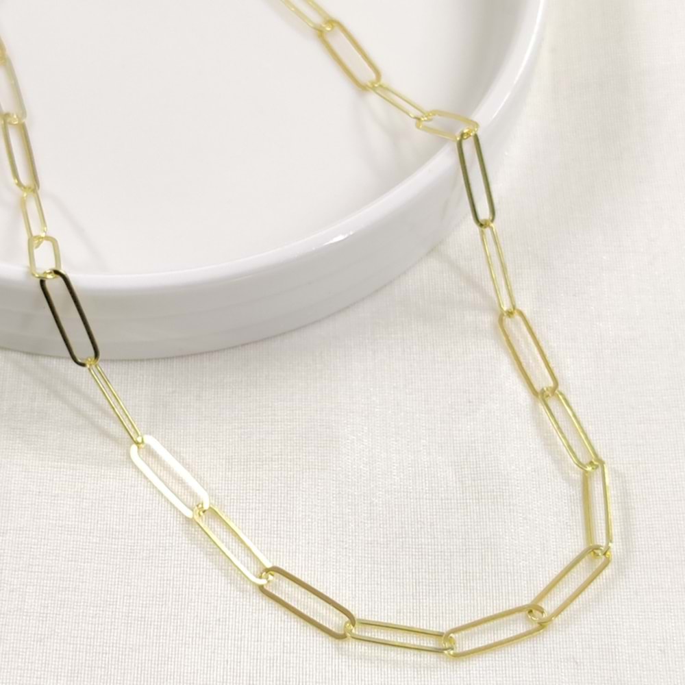 5 MM ATAÇ ZİNCİR GÜMÜŞ KOLYE 50 CM - ALTIN SARI