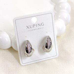 XUPING 11 MM TAŞLI KALIN BOMBELİ HALKA KÜPE - BEYAZ