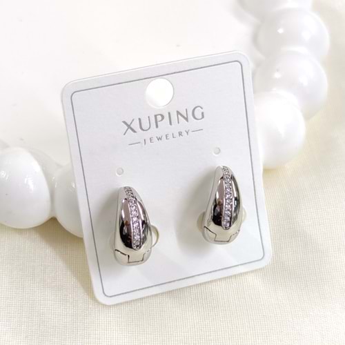 XUPING 11 MM TAŞLI KALIN BOMBELİ HALKA KÜPE - BEYAZ