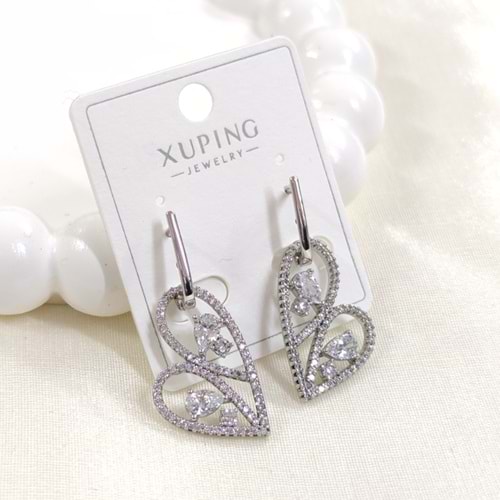 XUPING 3 CM BÜYÜK TAŞLI KALP 9 MM HALKA KÜPE BEYAZ