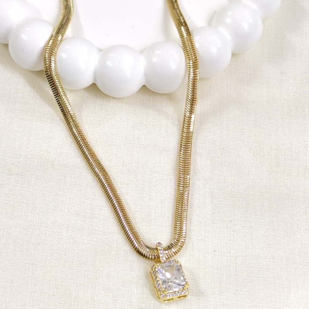 FULLYX 5 MM YASSI ZİNCİRLİ BAGET KOLYE 45+5 CM - ALTIN SARI